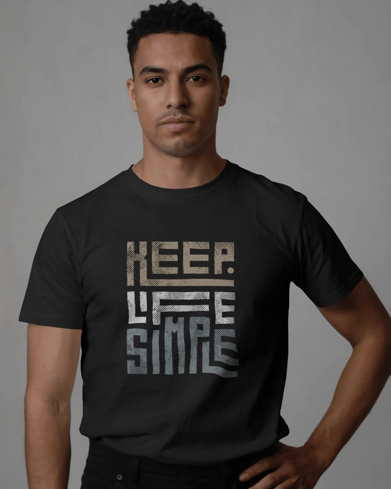 Black Regular Fit “Keep Life Simple” Printed T-Shirt