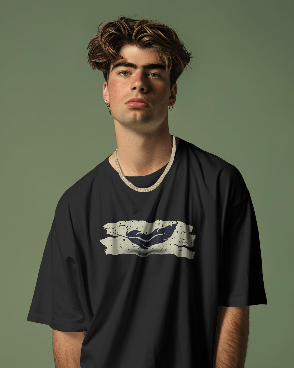 Celestial Guardian Angel Oversized Graphic Tee – Black