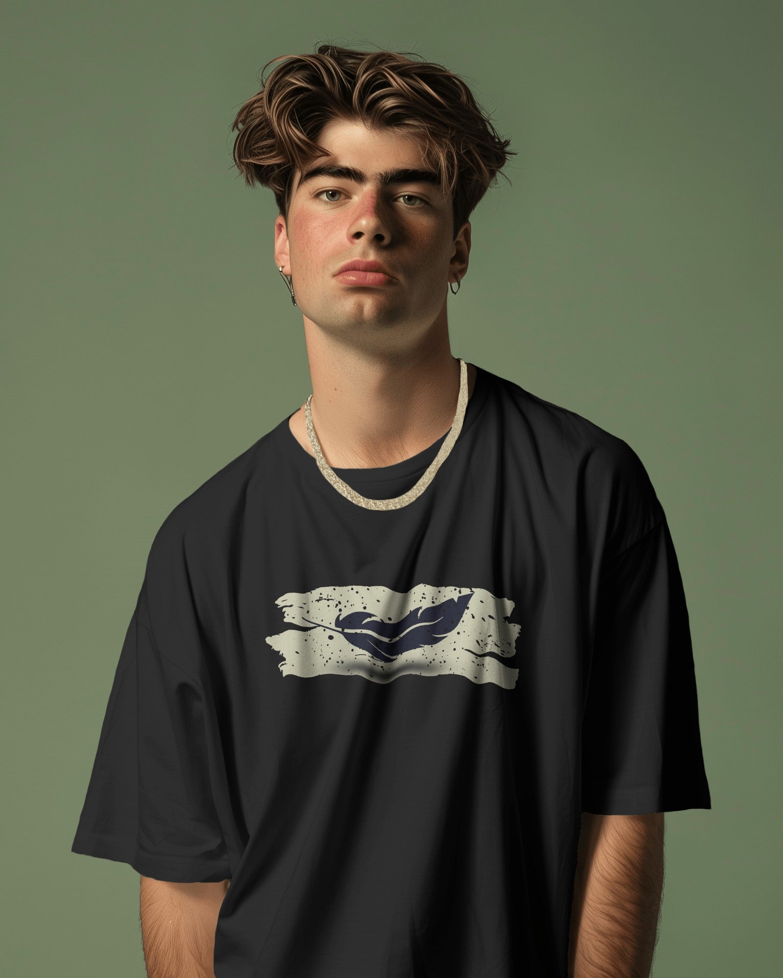 Celestial Guardian Angel Oversized Graphic Tee – Black