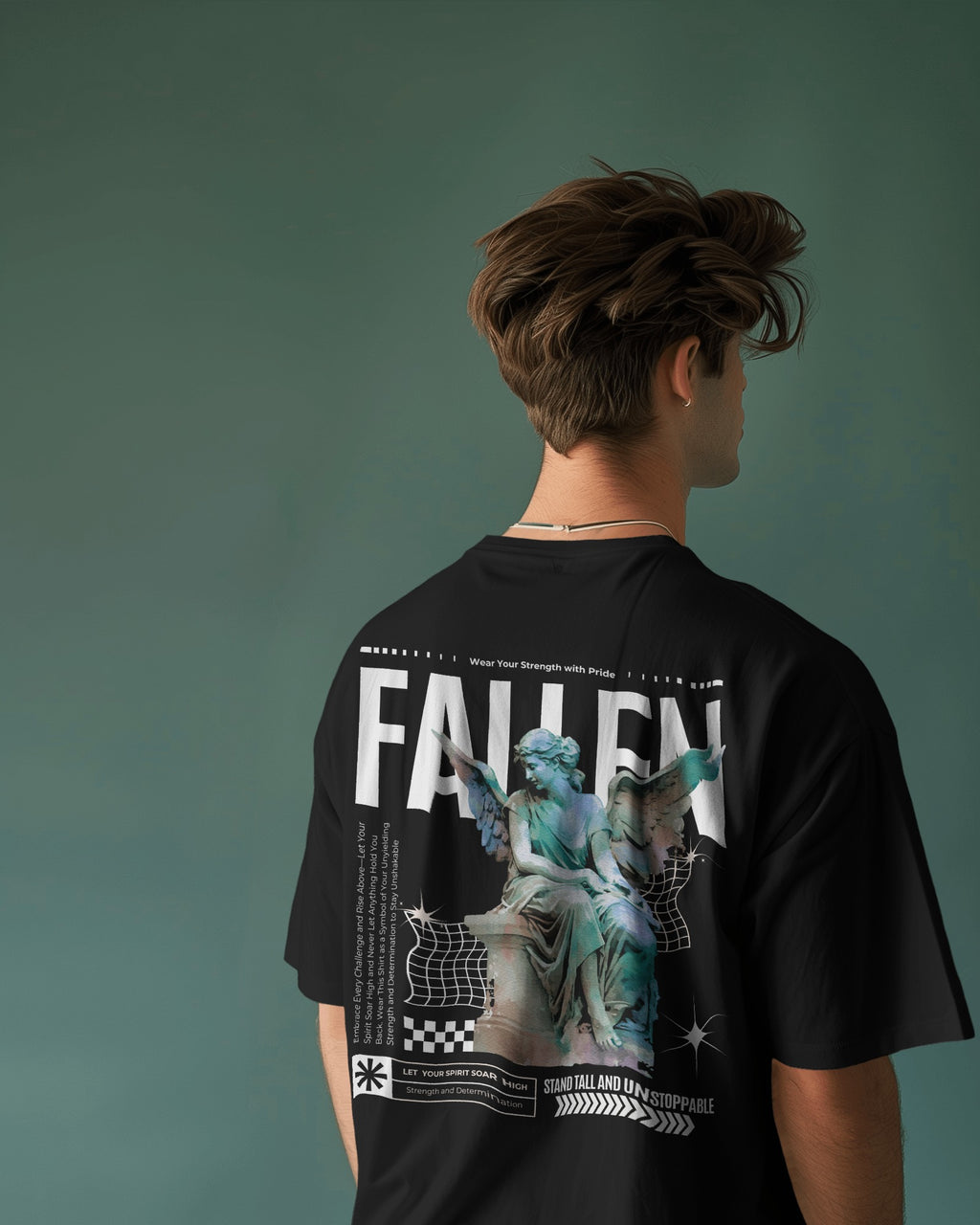 Fallen Angel Oversized Graphic Tee – Black