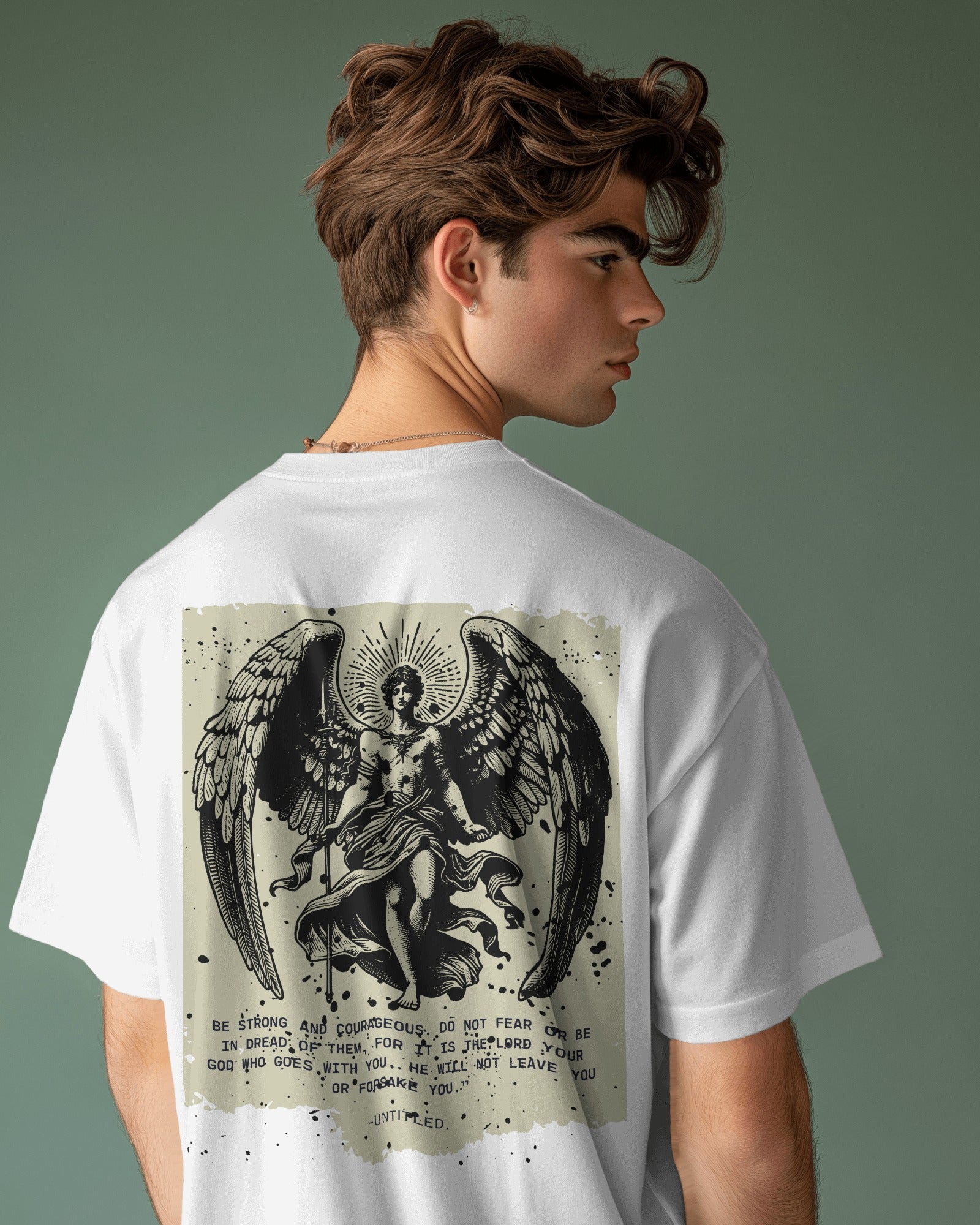 Celestial Guardian Angel Oversized Graphic Tee – Black