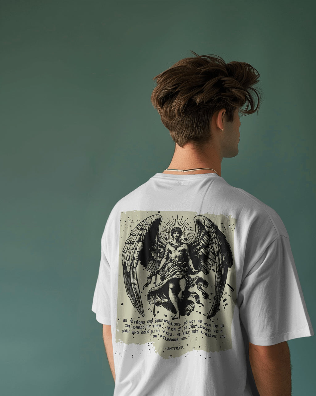 Celestial Guardian Angel Oversized Graphic Tee – White