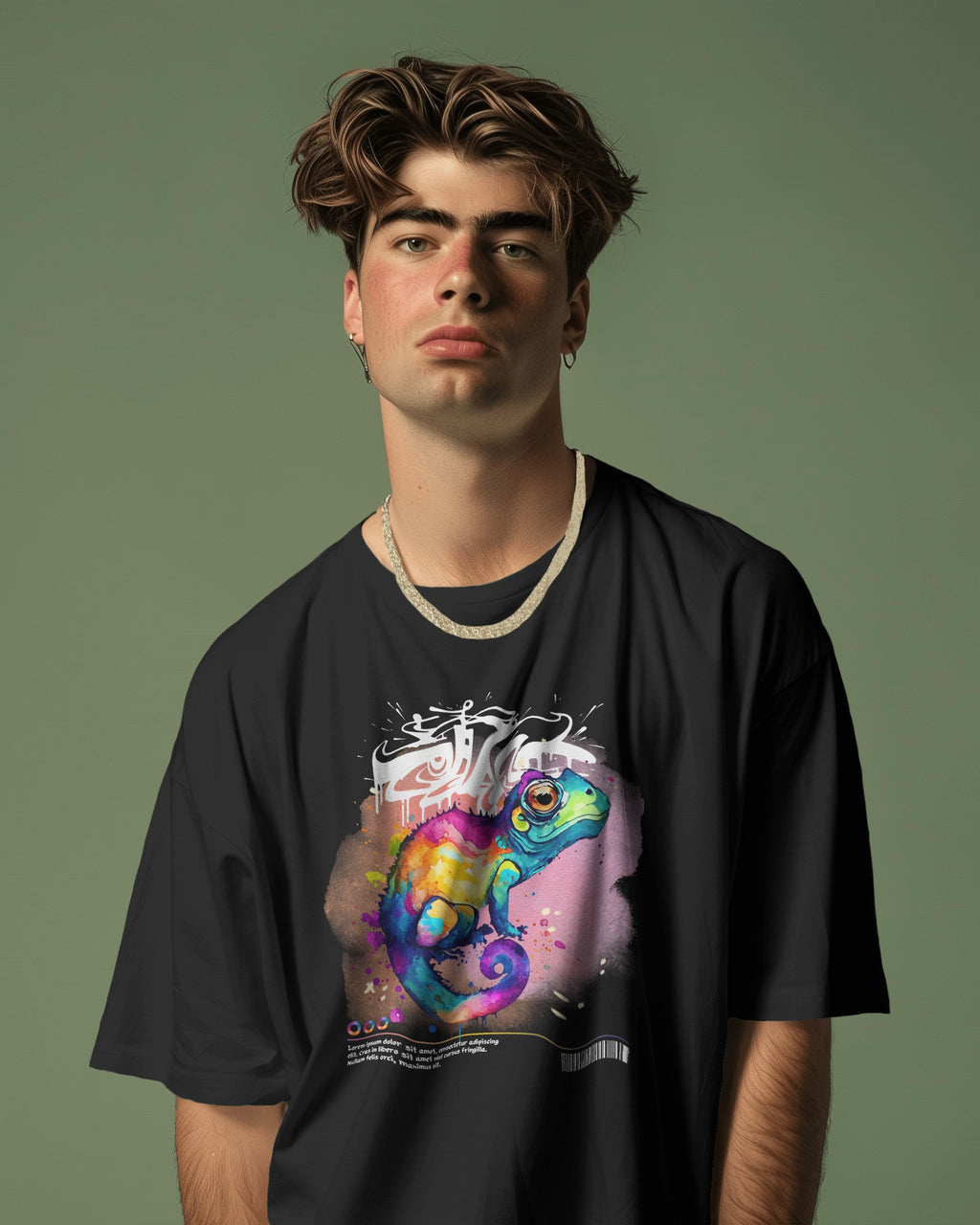 “Vibes Chameleon” Oversized Black T-Shirt