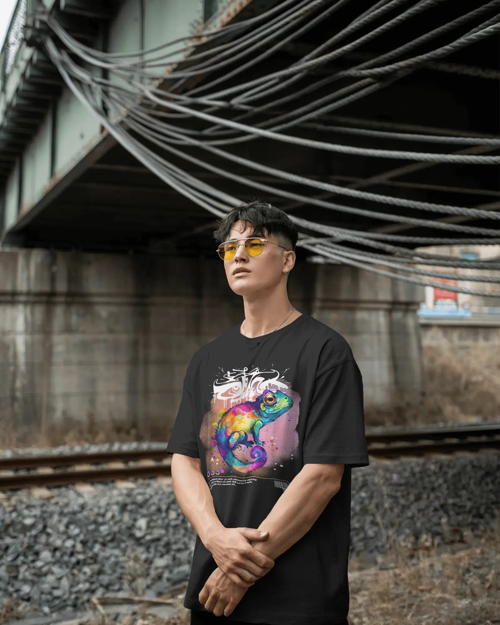 “Vibes Chameleon” Oversized Black T-Shirt