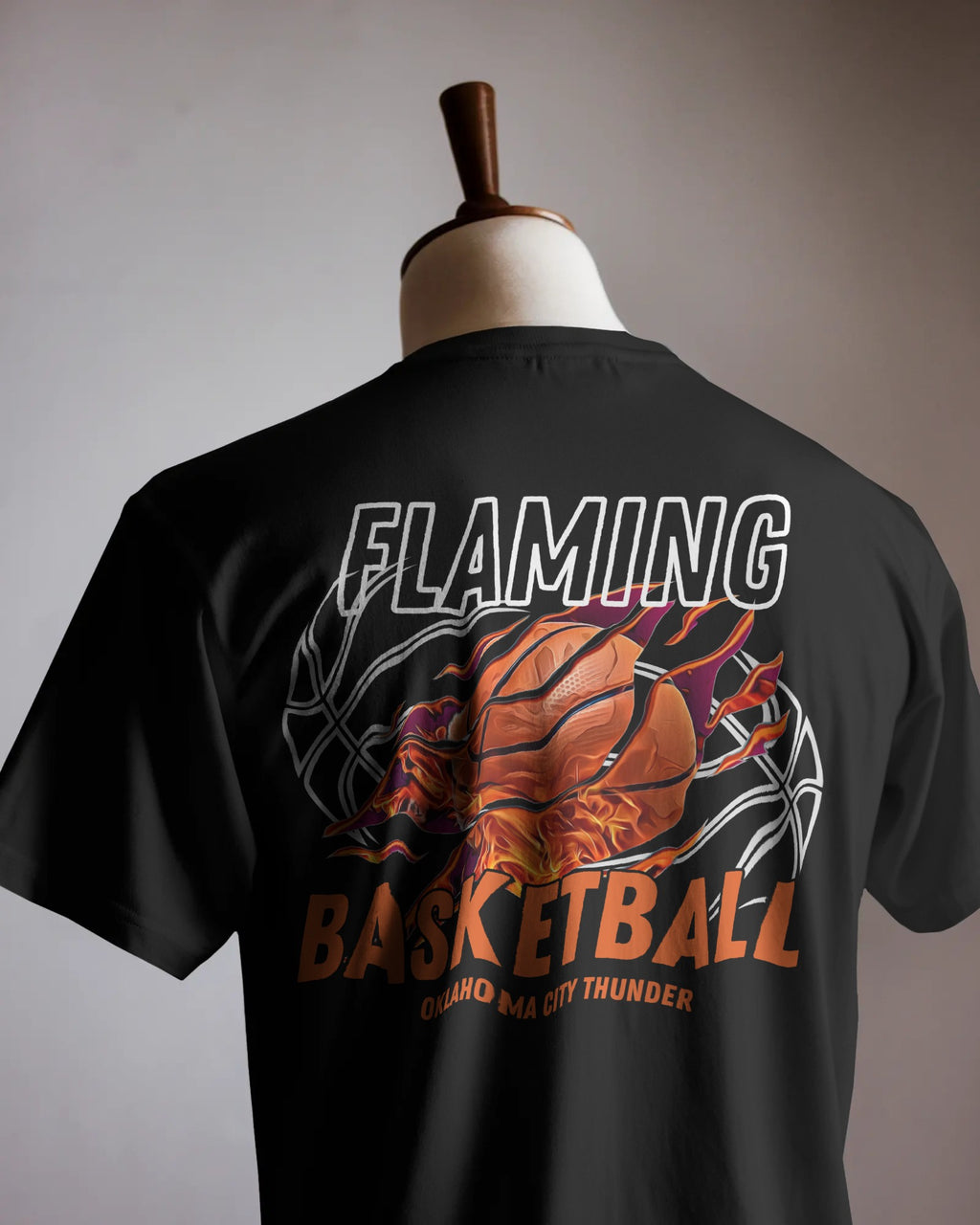 Flaming Basketball Oversized Graphic Tee – Black