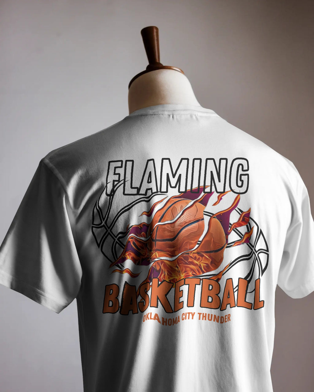 Flaming Basketball Oversized Graphic Tee – White