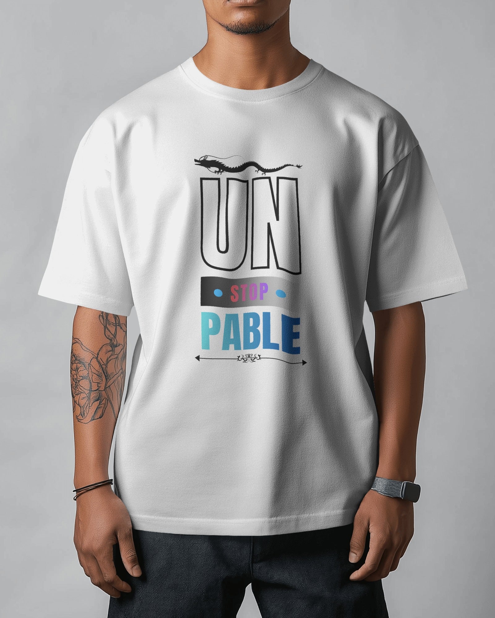 Unstoppable Dragon Oversized Graphic Tee – White