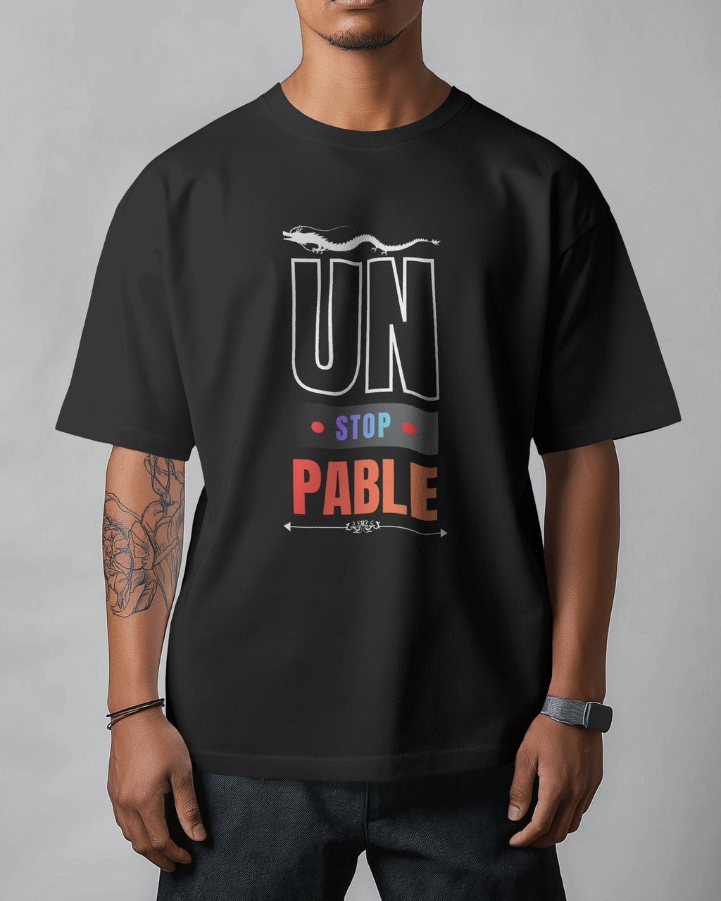 Unstoppable Dragon Oversized Graphic Tee – Black