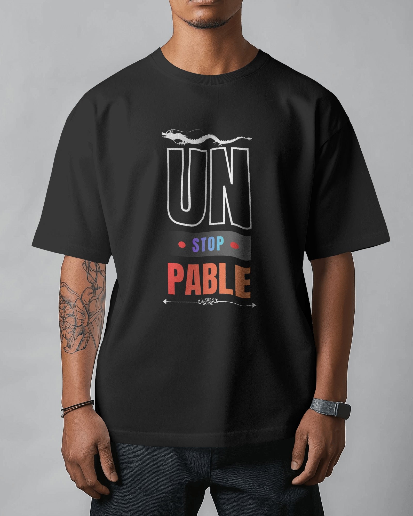 Unstoppable Dragon Oversized Graphic Tee – Black