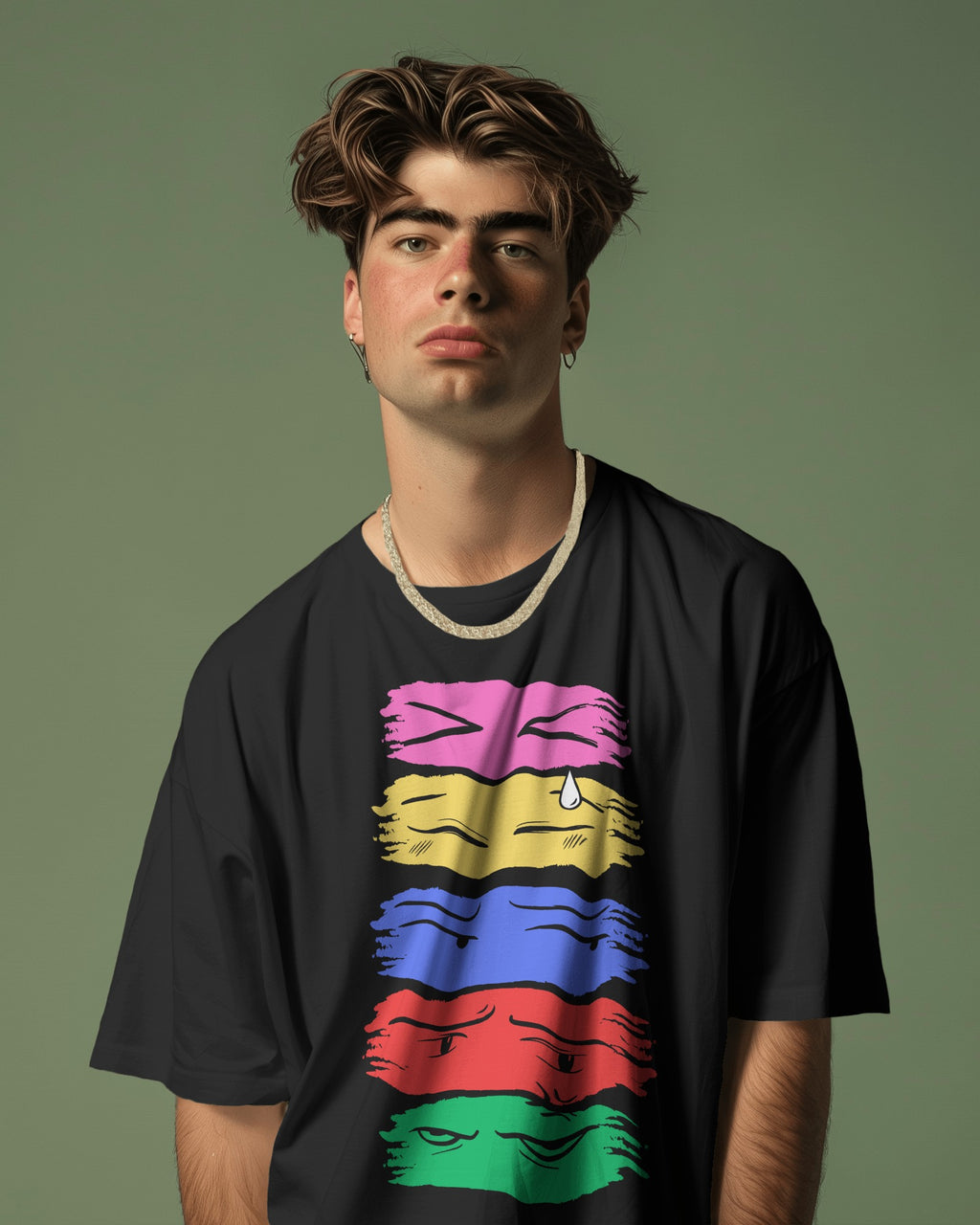 Colorblock Expressions Oversized Graphic Tee – Black