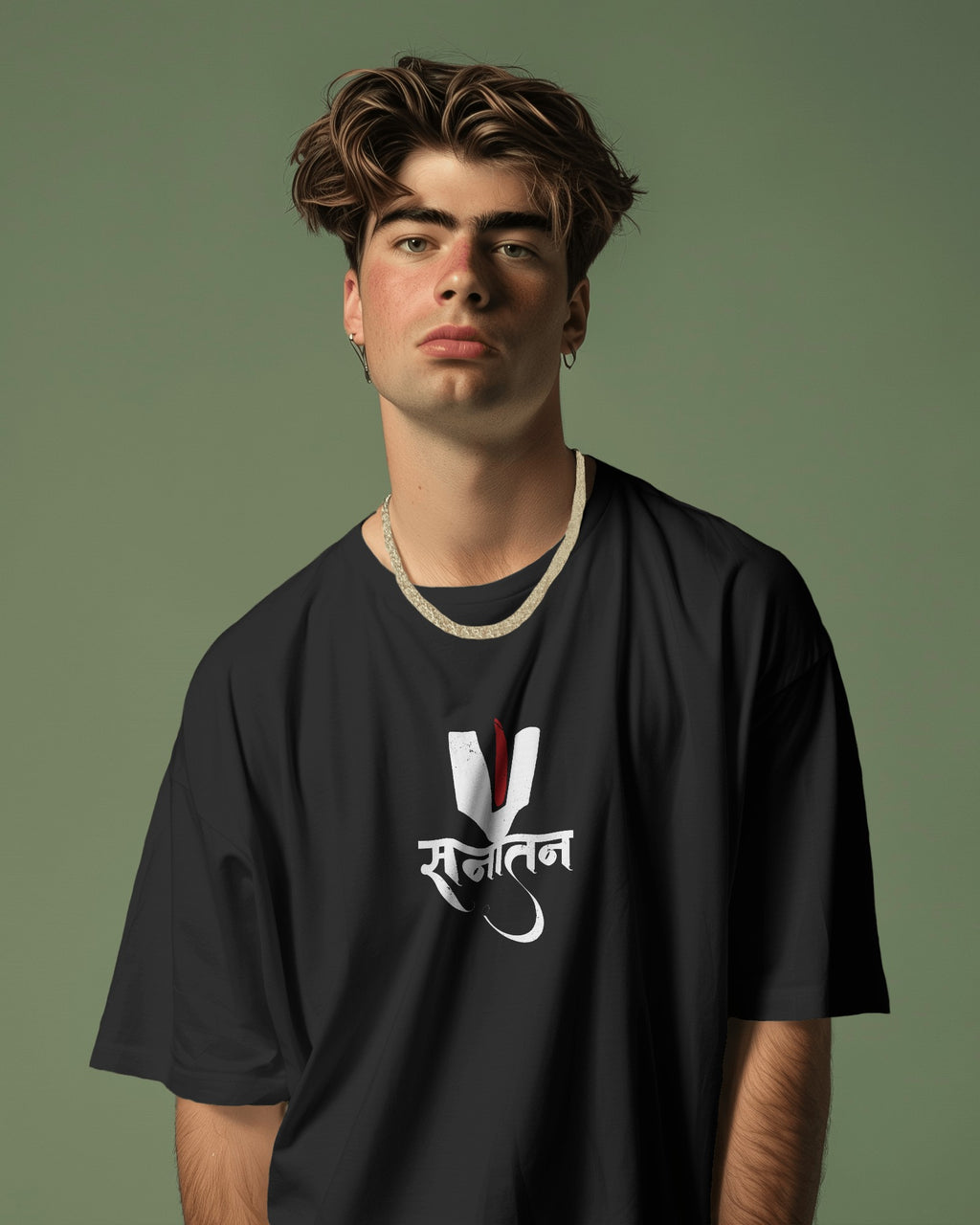 Sanatan Sanskrit Oversized Graphic Tee – Black