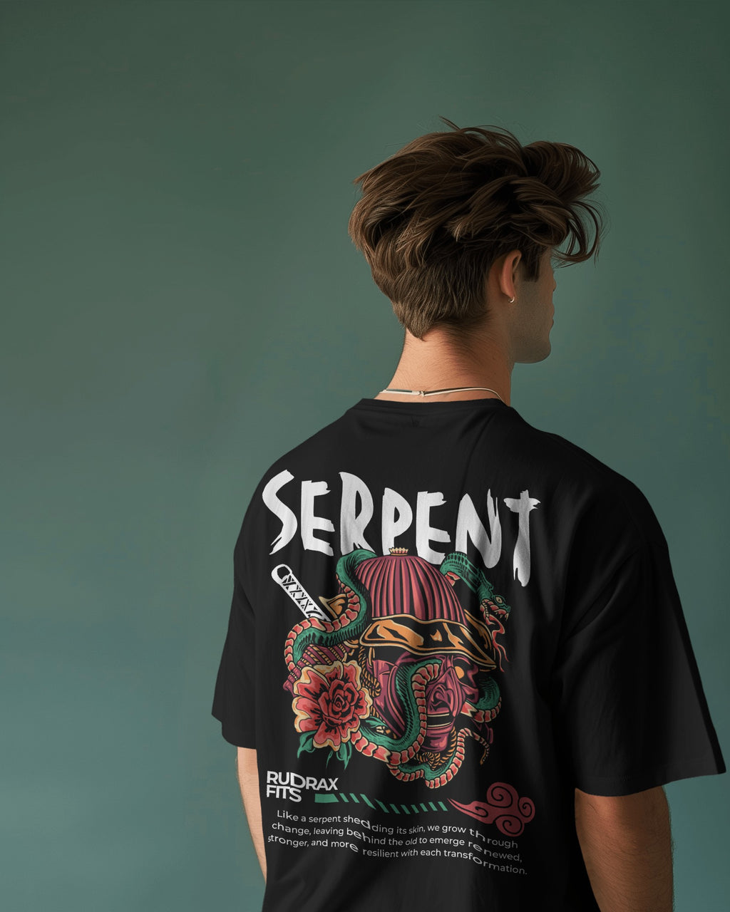 Serpent Shedding Oversized Graphic Tee – Black