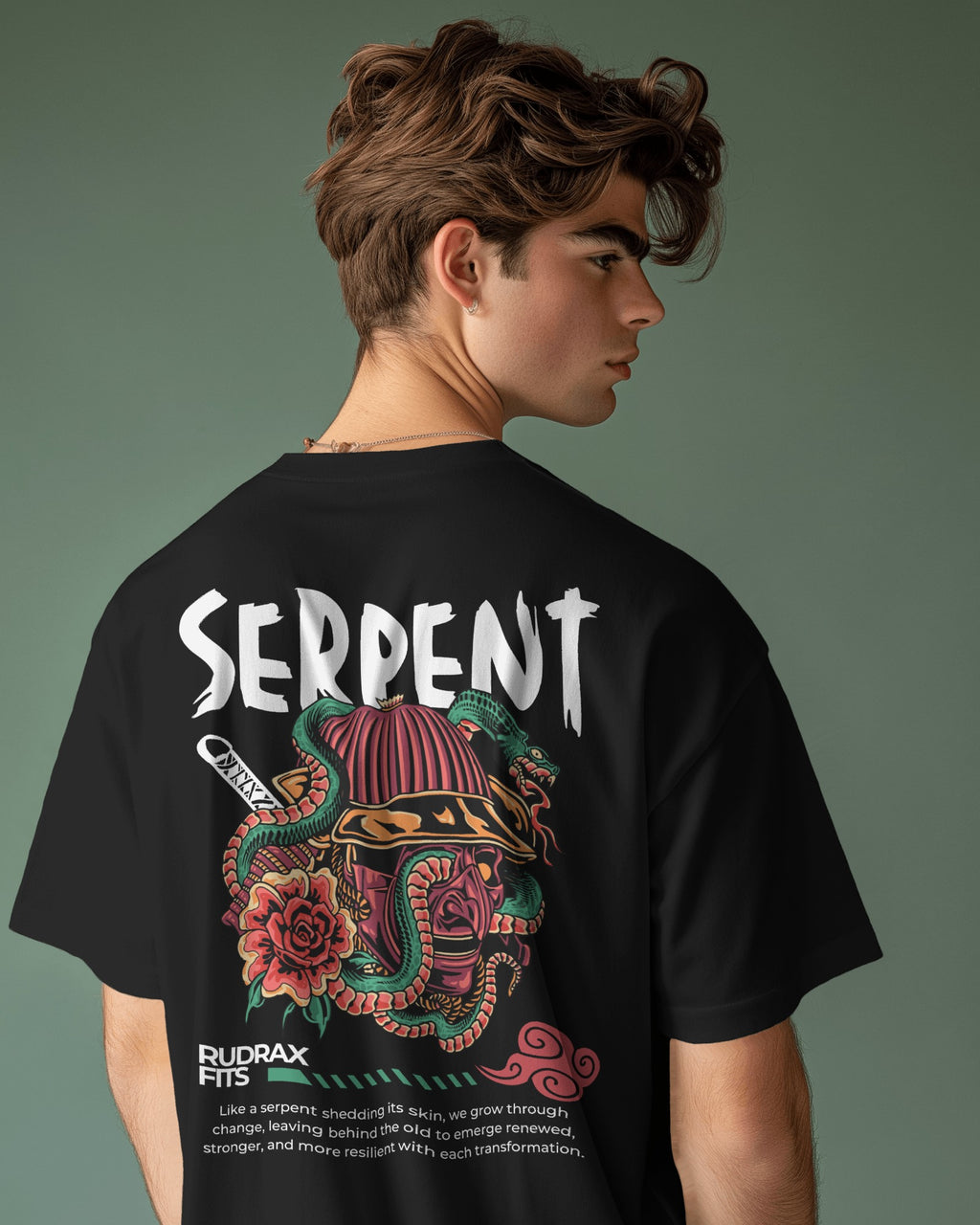 Serpent Shedding Oversized Graphic Tee – Black