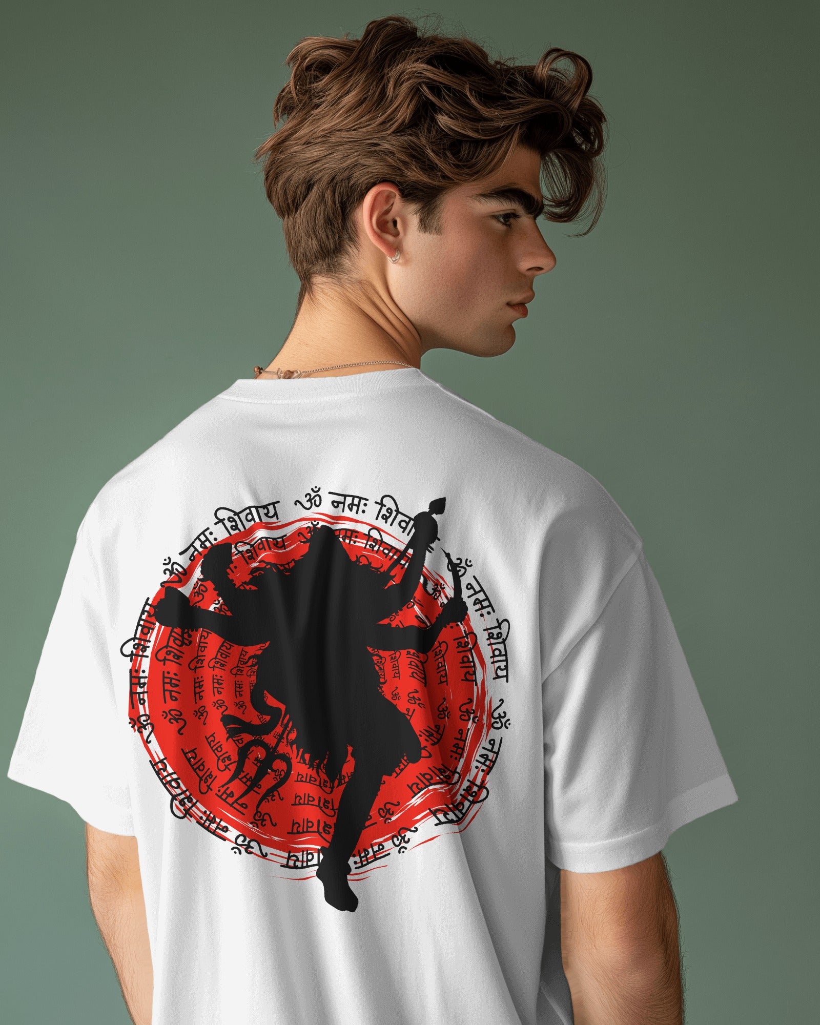 Shiv Ji Oversized Trishul Graphic Tee – White