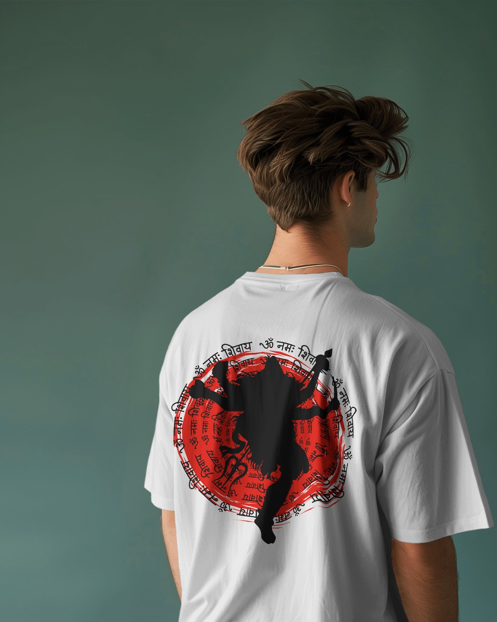 Shiv Ji Oversized Trishul Graphic Tee – White