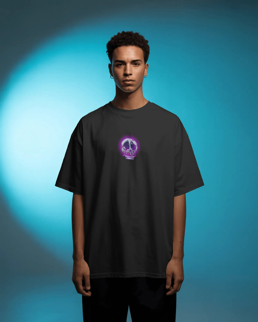 Skull Fire Oversized Black T-Shirt