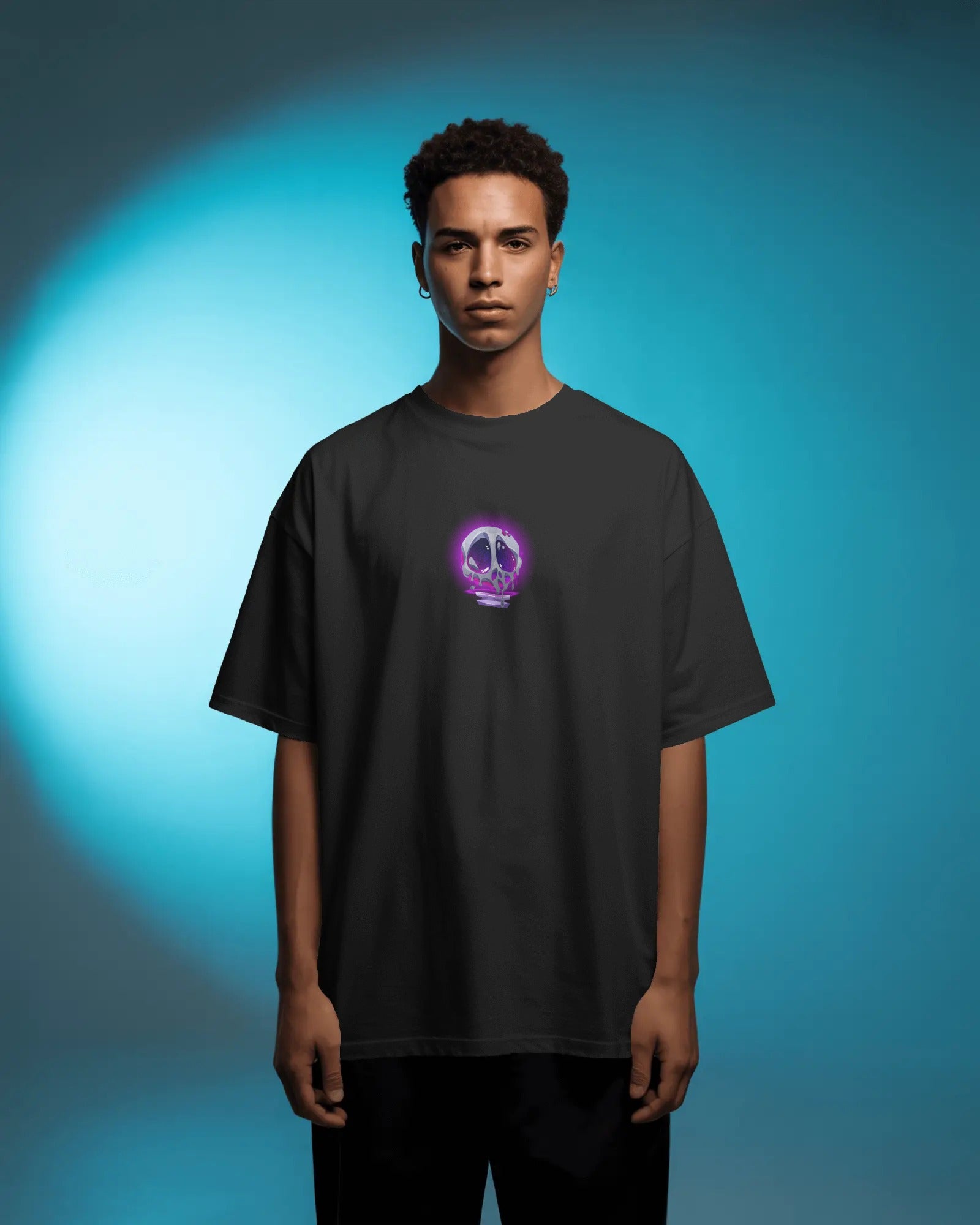 Skull Fire Oversized Black T-Shirt