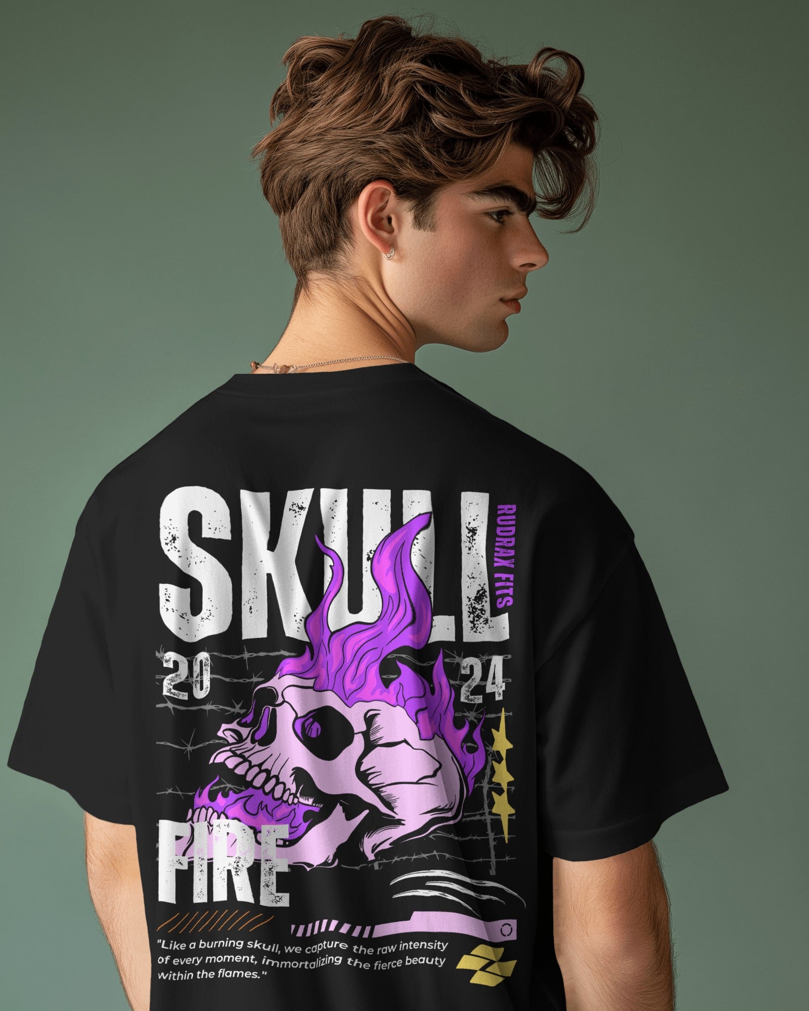 Skull Fire Oversized White T-Shirt