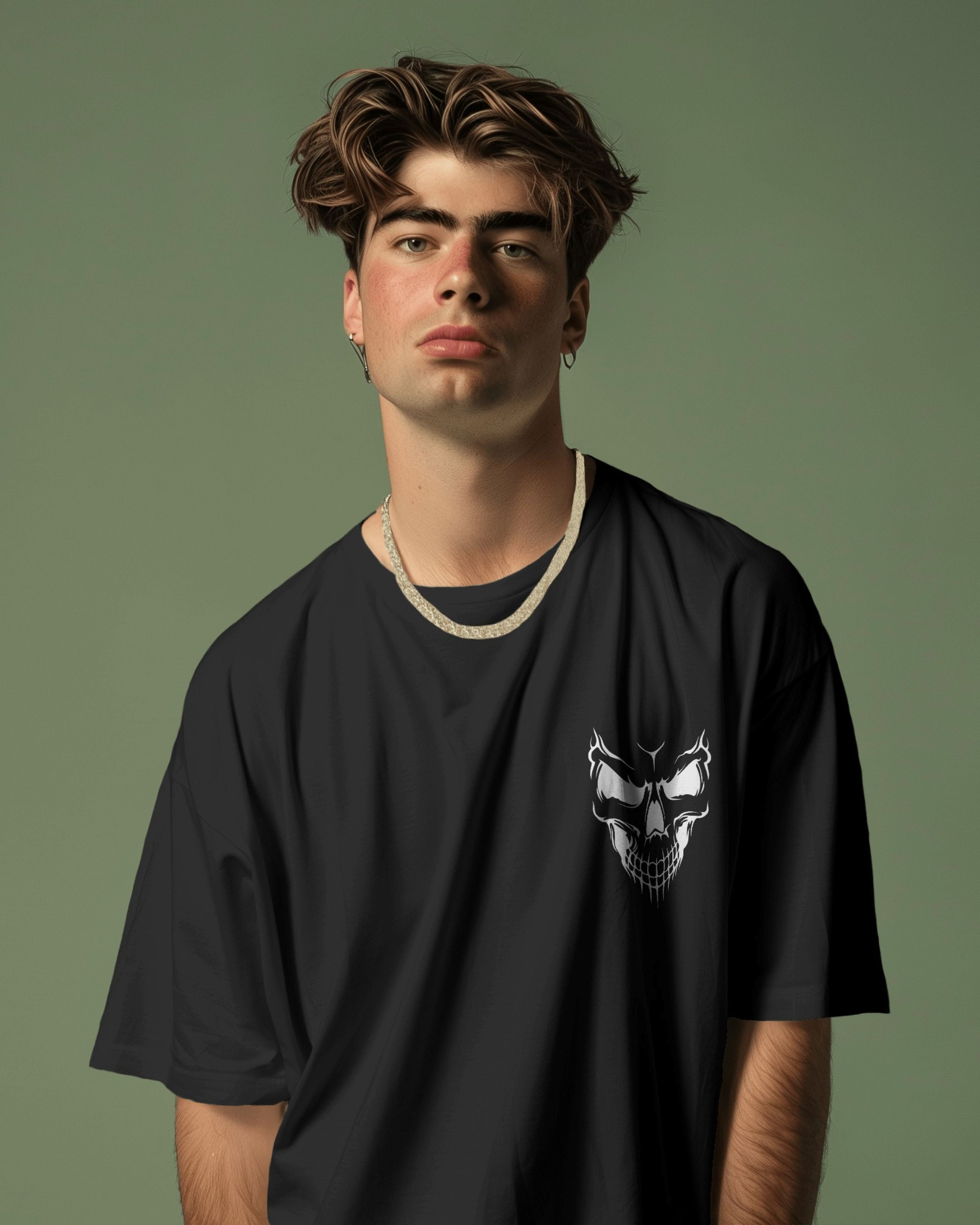 Skull Fire Oversized Black T-Shirt