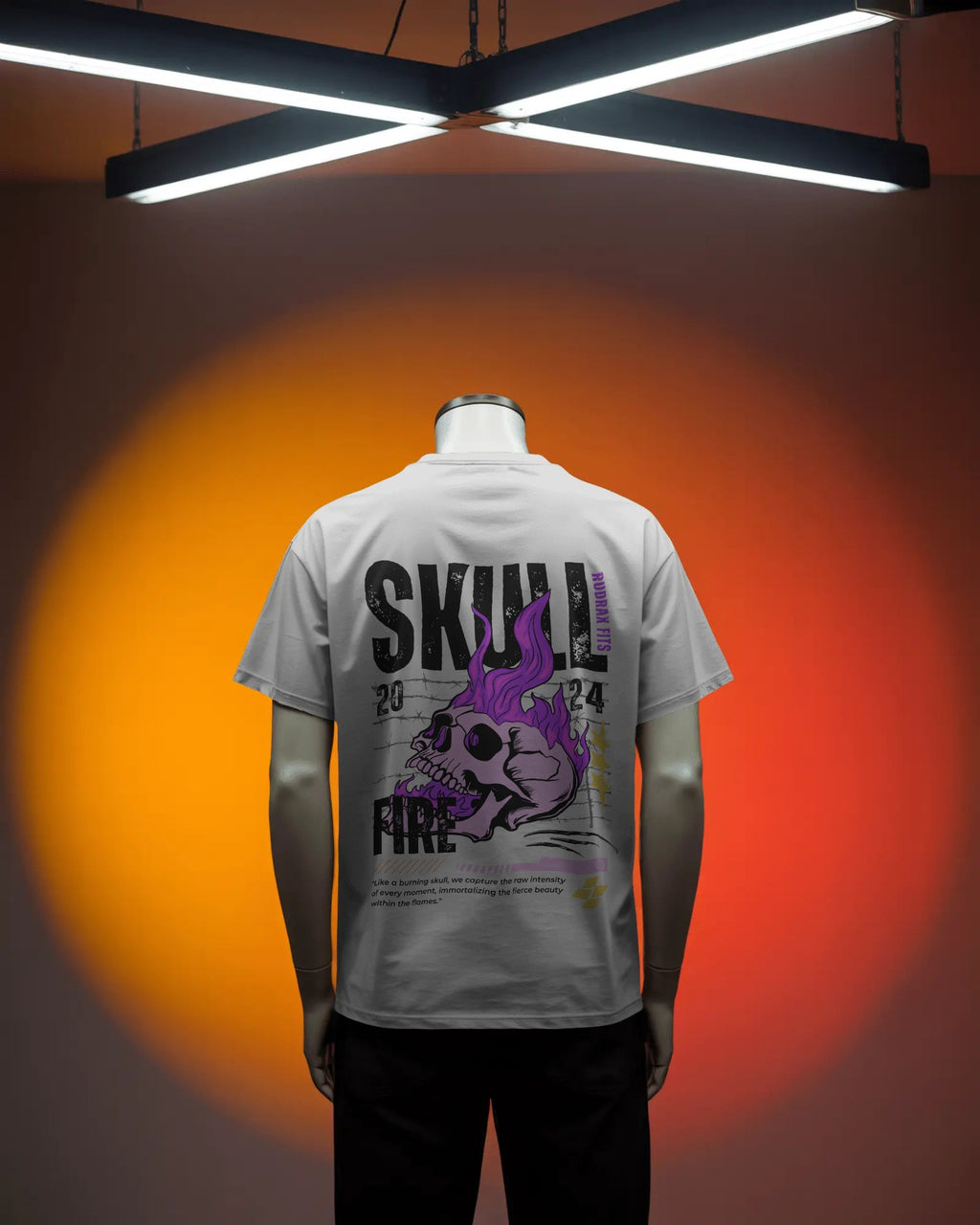 Skull Fire Oversized White T-Shirt