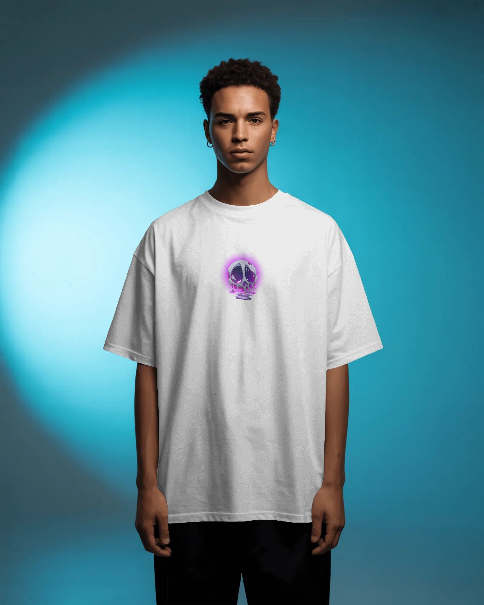 Skull Fire Oversized White T-Shirt