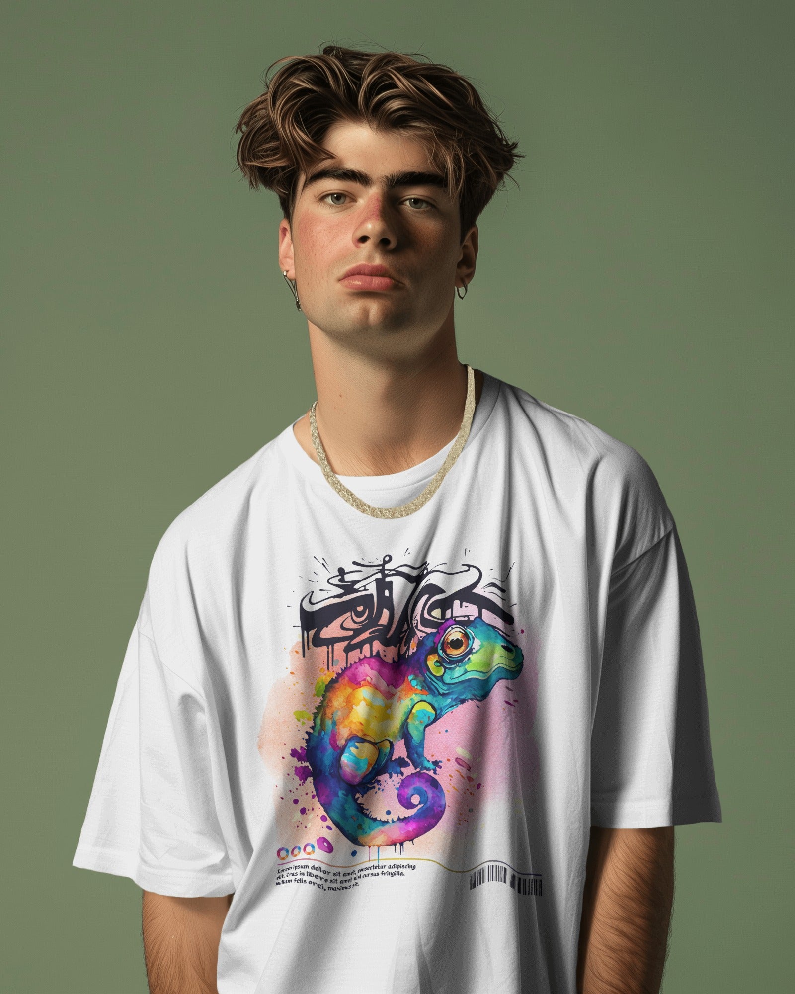 “Vibes Chameleon” Oversized White T-Shirt