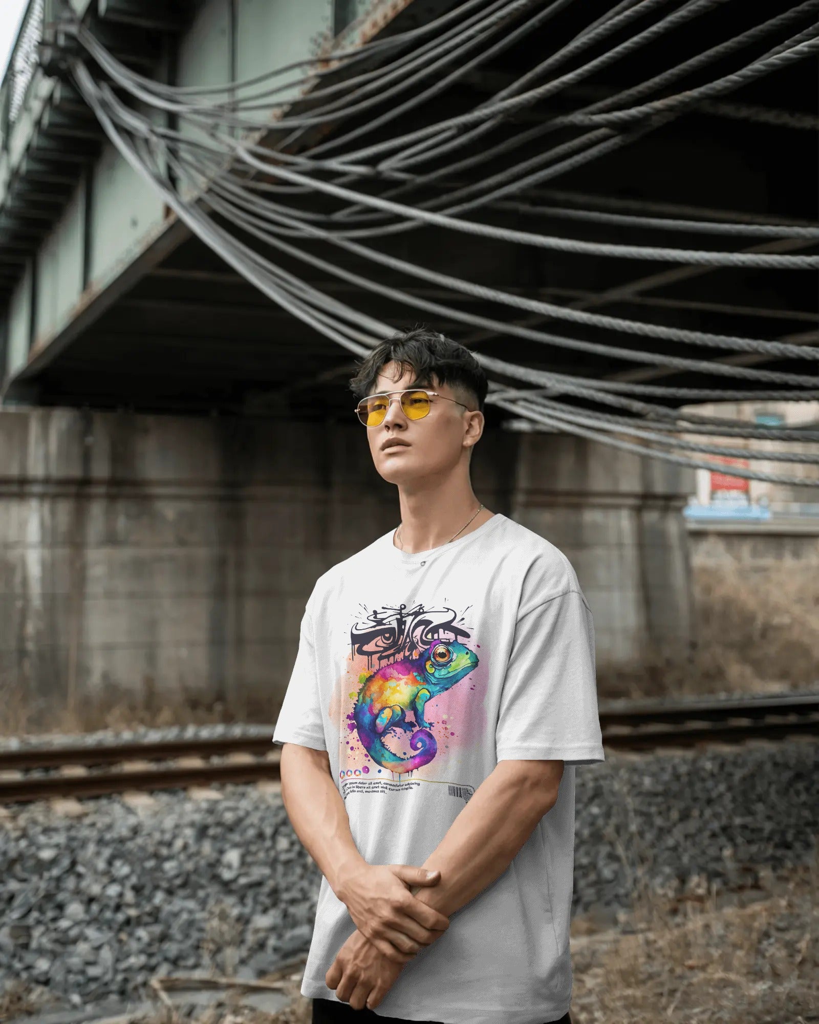 “Vibes Chameleon” Oversized White T-Shirt
