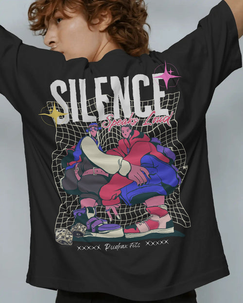 "Silence Speaks Loud” Oversized Streetwear T-Shirt - Black