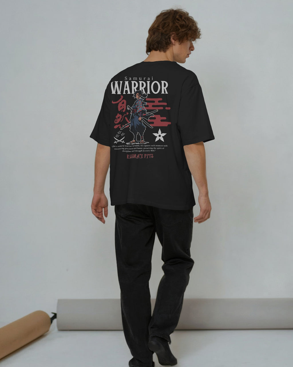 RUDRAX FITS – OVERSIZED SAMURAI WARRIOR T-SHIRT (BLACK)