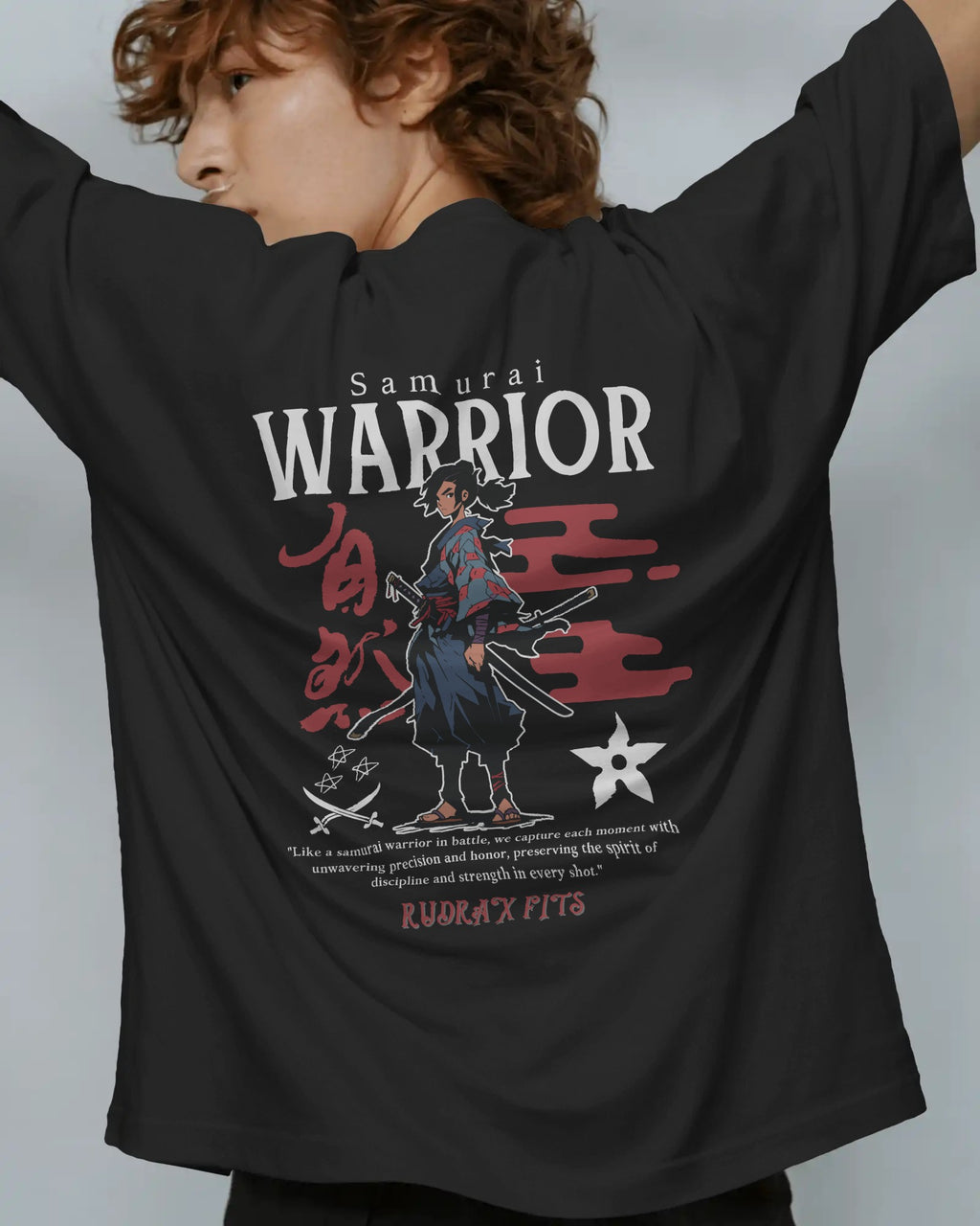 RUDRAX FITS – OVERSIZED SAMURAI WARRIOR T-SHIRT (BLACK)