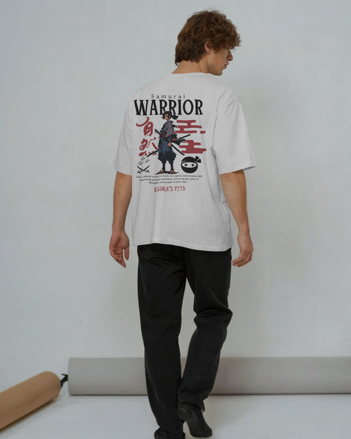 RUDRAX FITS – OVERSIZED SAMURAI WARRIOR T-SHIRT (WHITE)