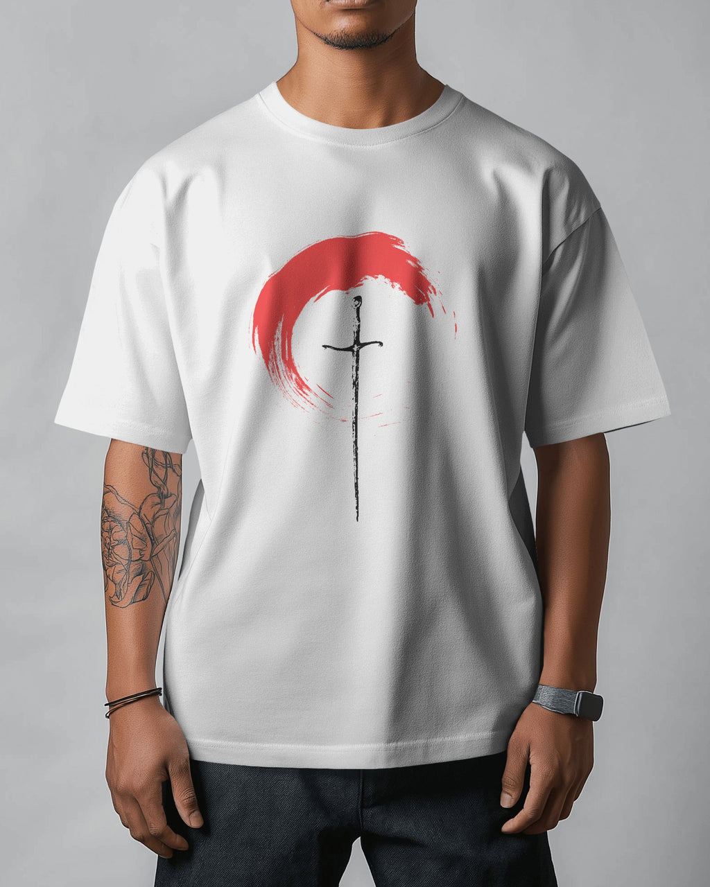 RUDRAX FITS – OVERSIZED SAMURAI WARRIOR T-SHIRT (WHITE)