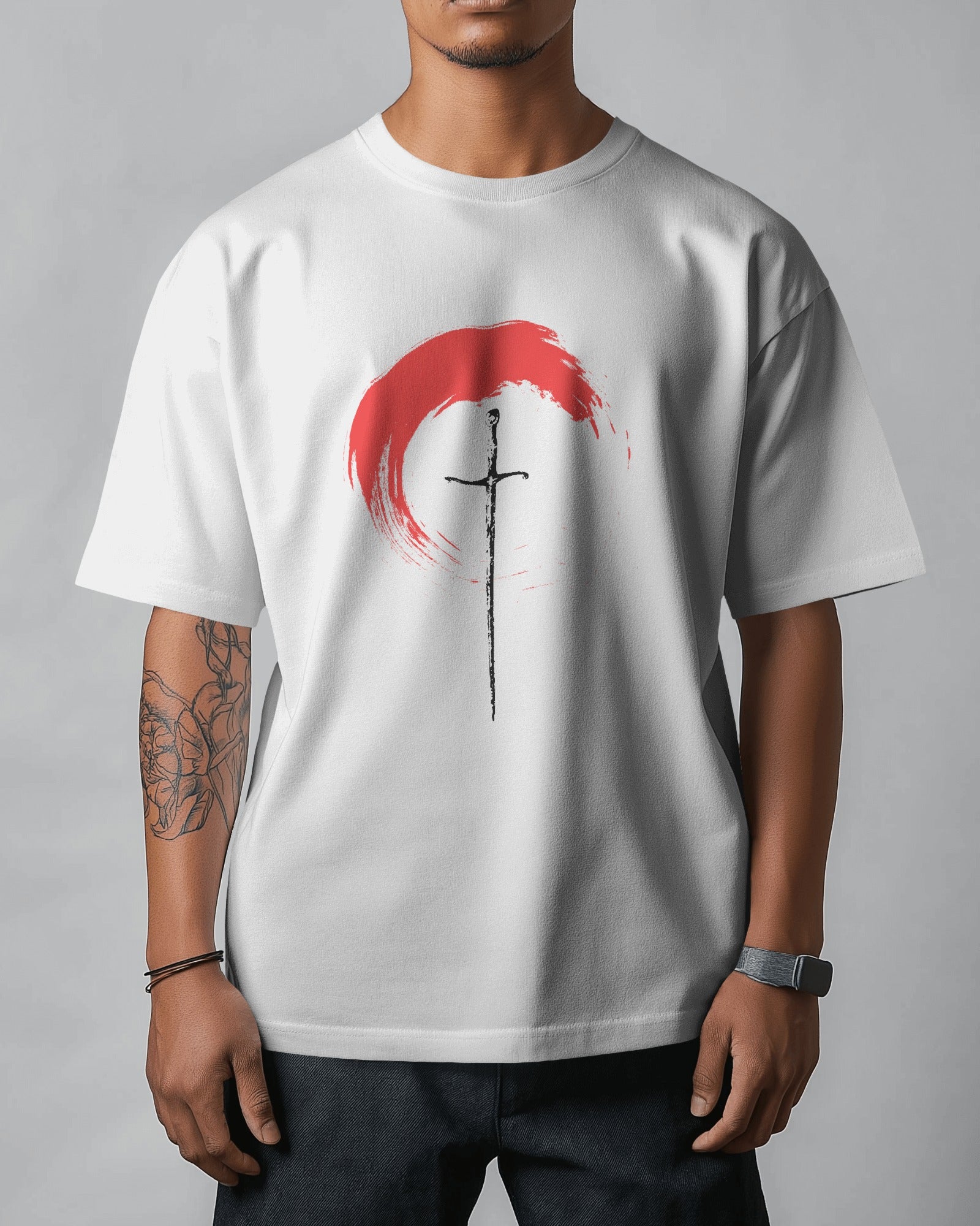 RUDRAX FITS – OVERSIZED SAMURAI WARRIOR T-SHIRT (WHITE)